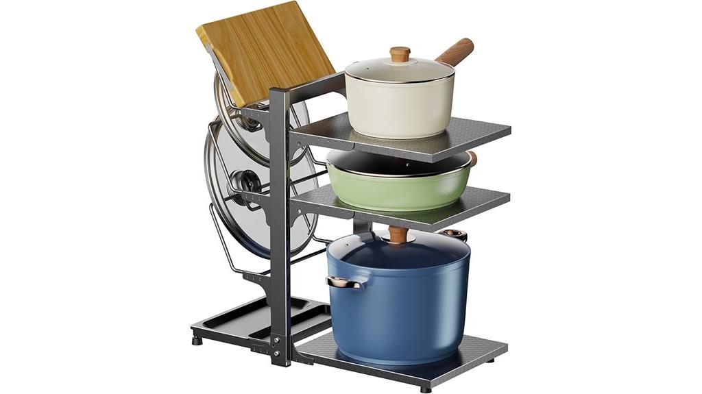 adjustable multi tier kitchen pan organizer