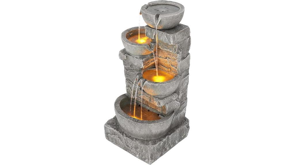 cascading stacked led illuminated outdoor fountain