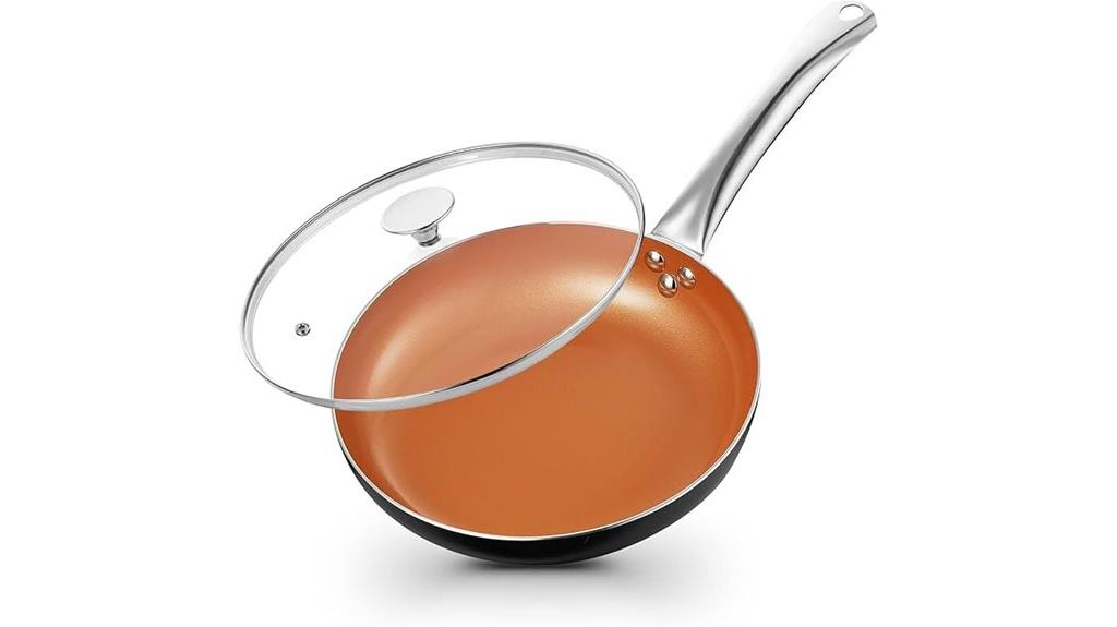 copper nonstick frying pan with lid