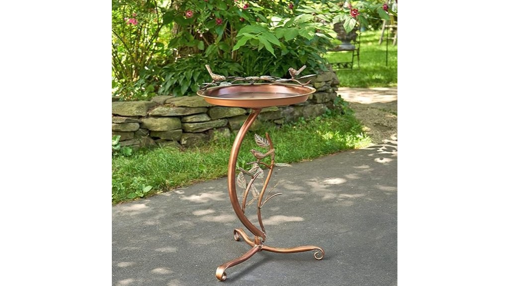 curved branch birdbath in aged copper