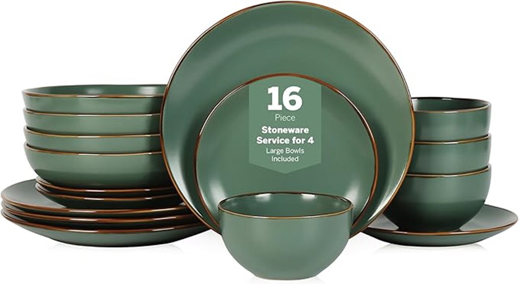 green stoneware dinnerware set