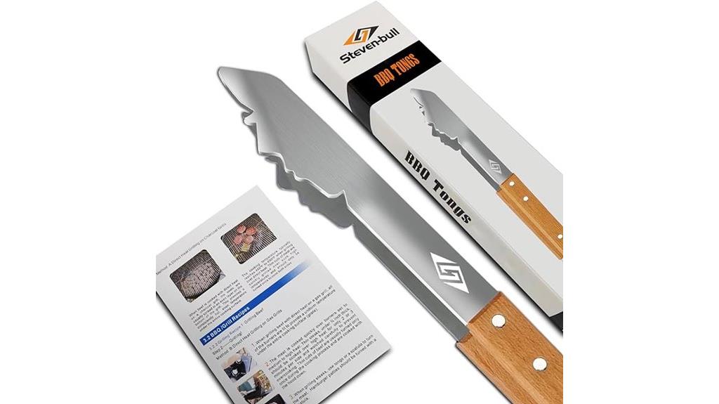 heavy duty barbecue tongs with wood