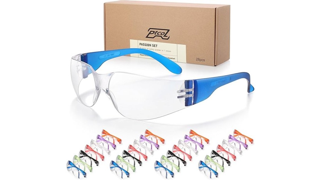 multi colored safety goggles