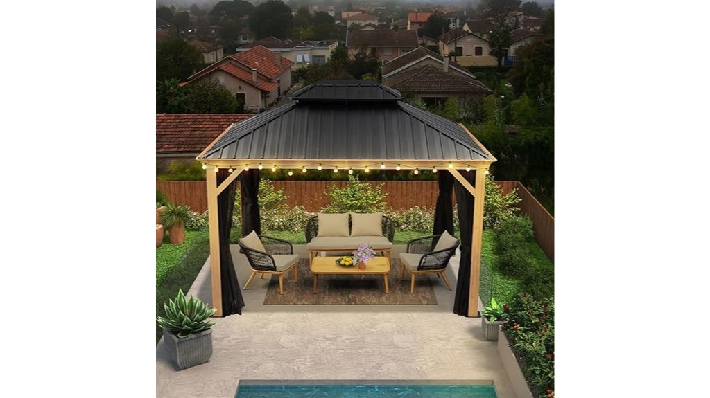 outdoor gazebo with lighting and netting
