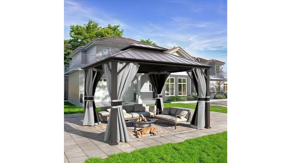 outdoor hardtop gazebo with curtains