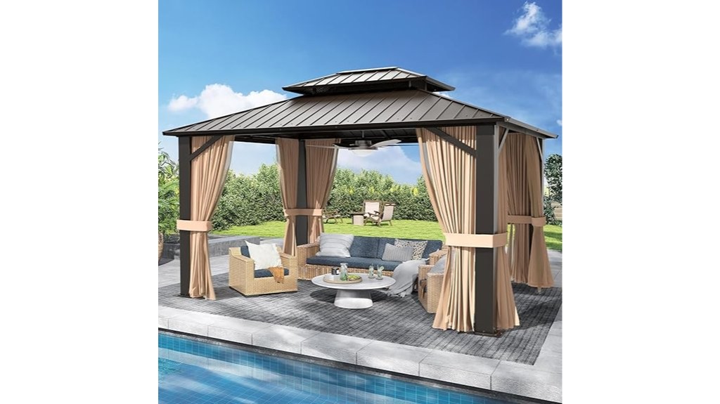 outdoor hardtop gazebo with nettings curtains