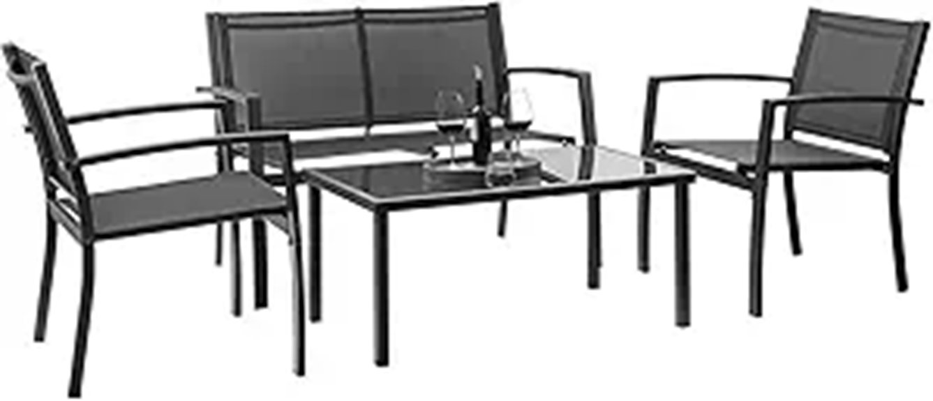 patio furniture set with glass table