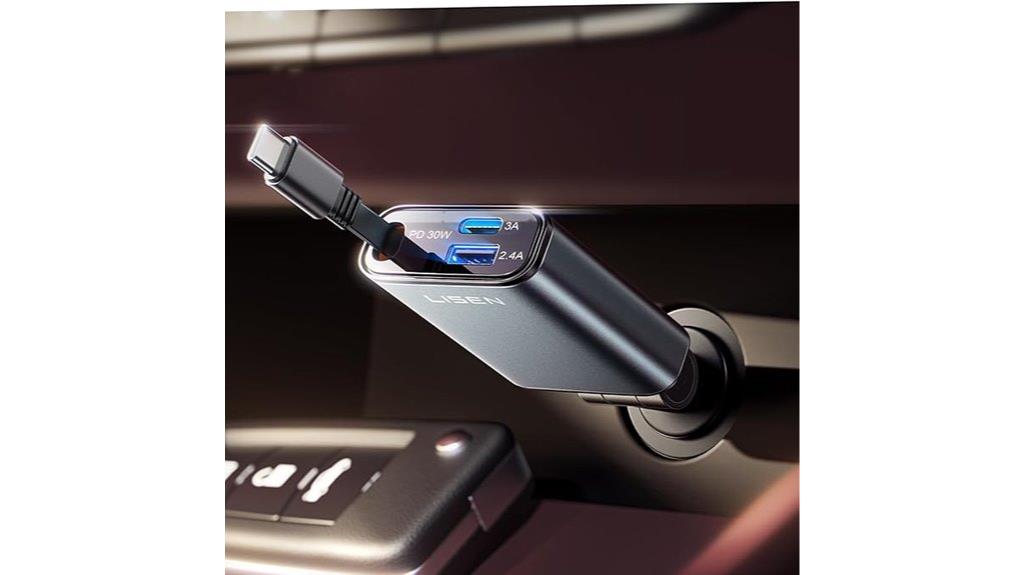 retractable usb c fast car charger
