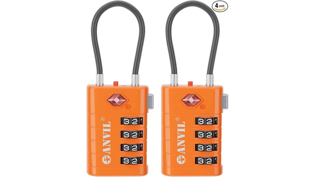 secure luggage with orange locks