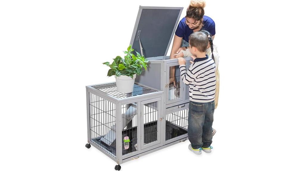 spacious wooden wheeled rabbit enclosure