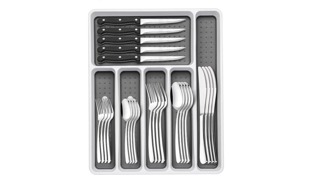 stainless steel silverware set organizer