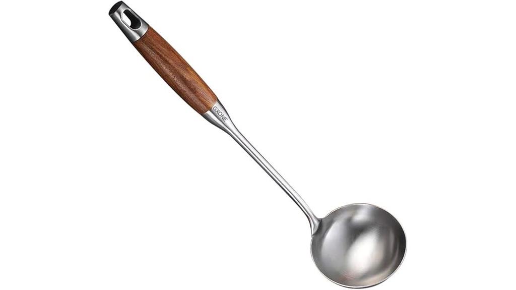 stainless steel soup ladle with wood