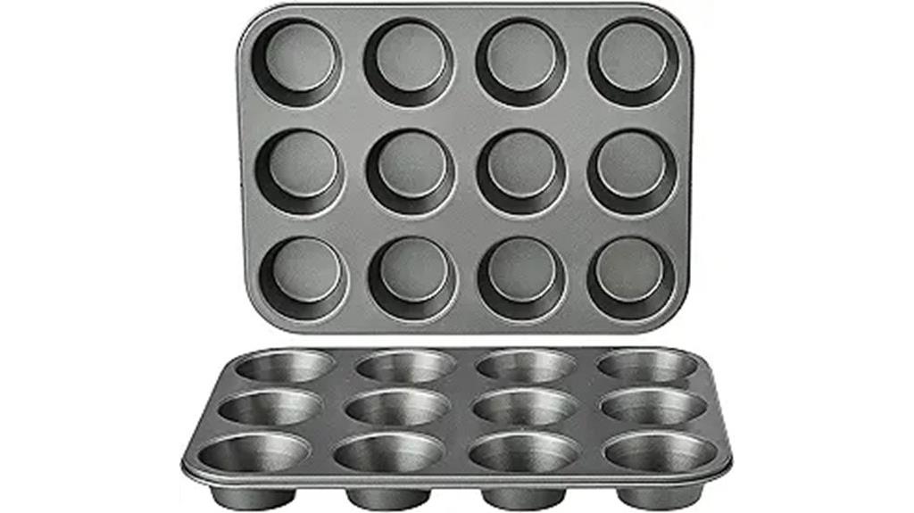 two gray nonstick muffin pans