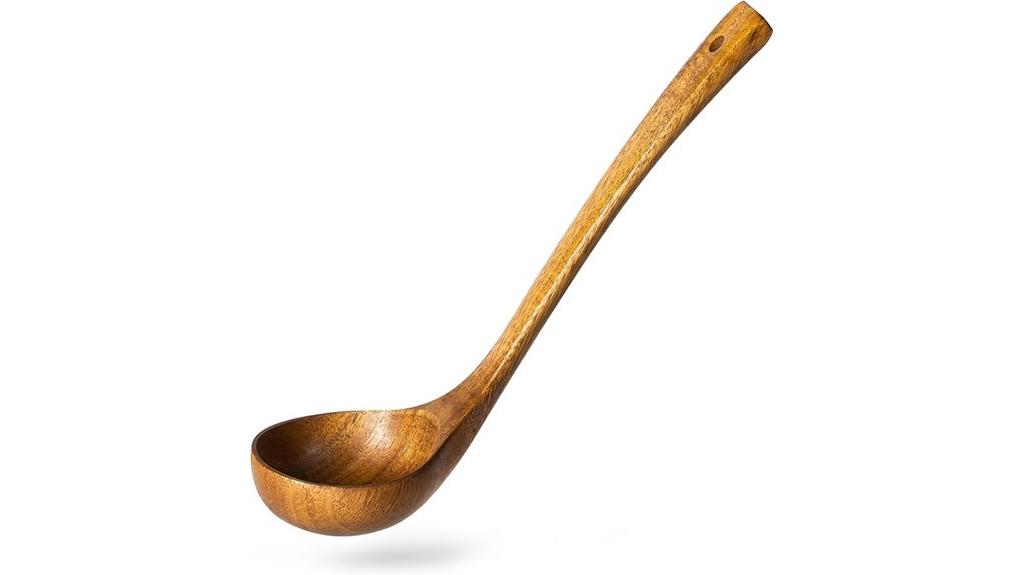 wooden serving cooking ladle with teak