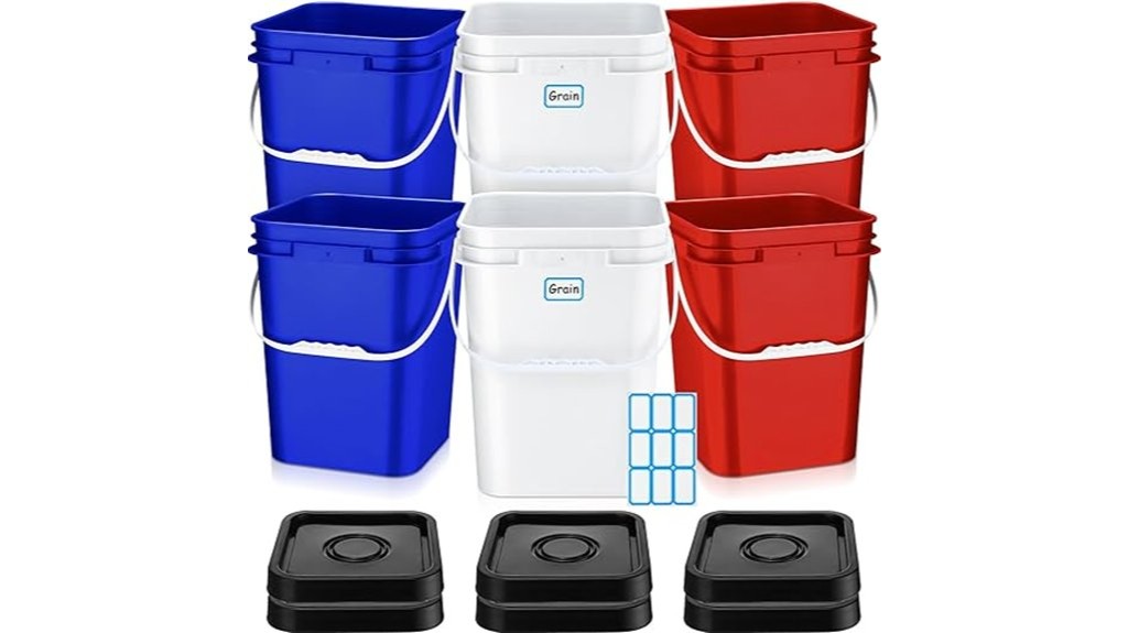 six 5 gallon square buckets