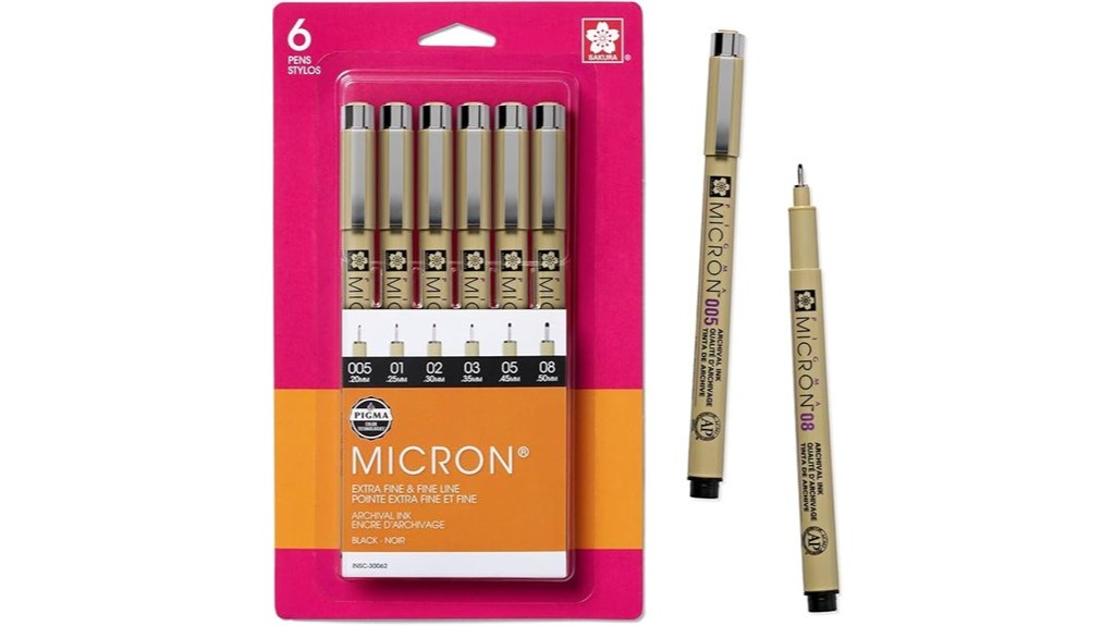 six fine tip pens