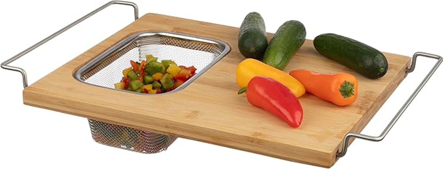 adjustable bamboo chopping board with strainer