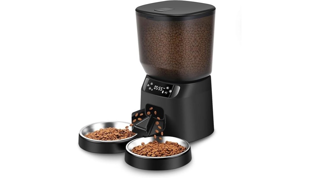 automatic feeder for two black cats