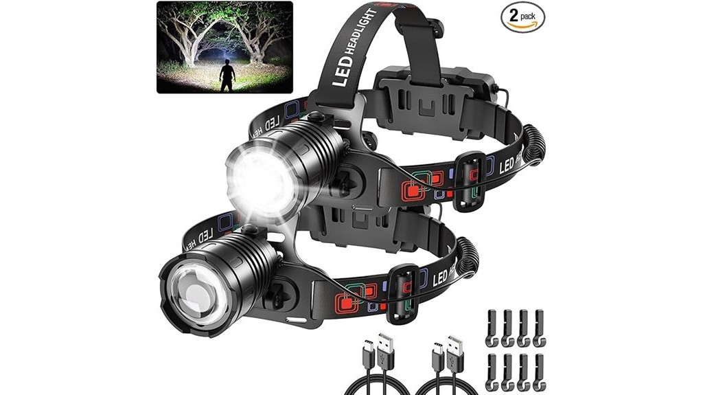 bright rechargeable headlamp two pack