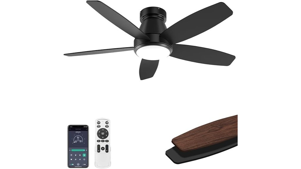 dimmable noiseless low profile ceiling fans