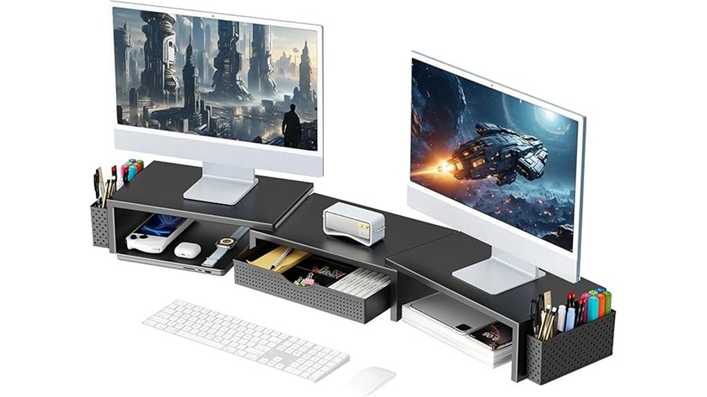 dual monitor stand with storage