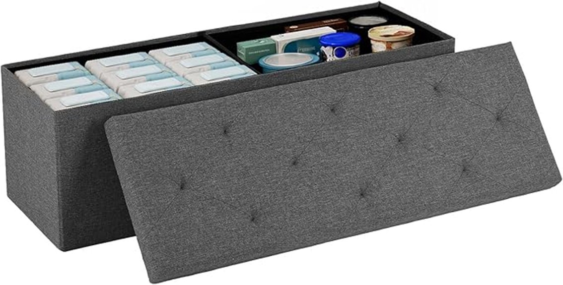 foldable spacious storage ottoman grey