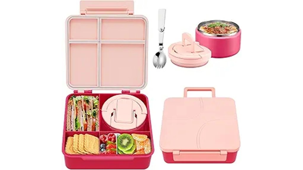 four compartment pink bento lunchbox