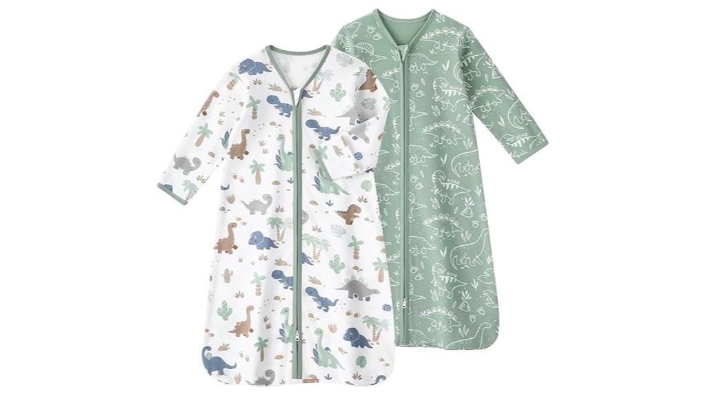 green dinosaur sleep sack mittens