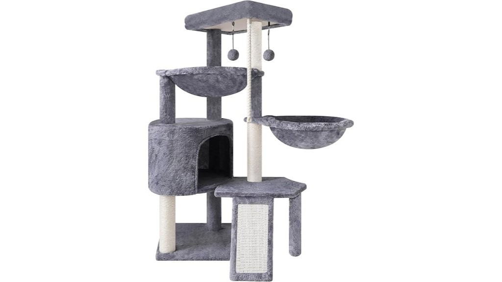 grey cat tree with hammocks