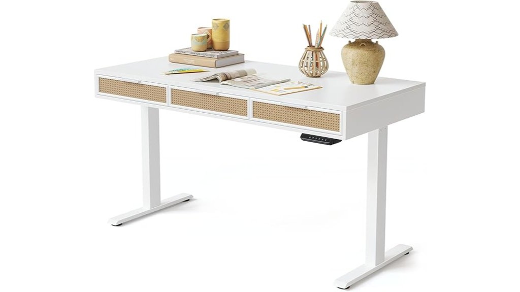 height adjustable standing rattan drawer desk