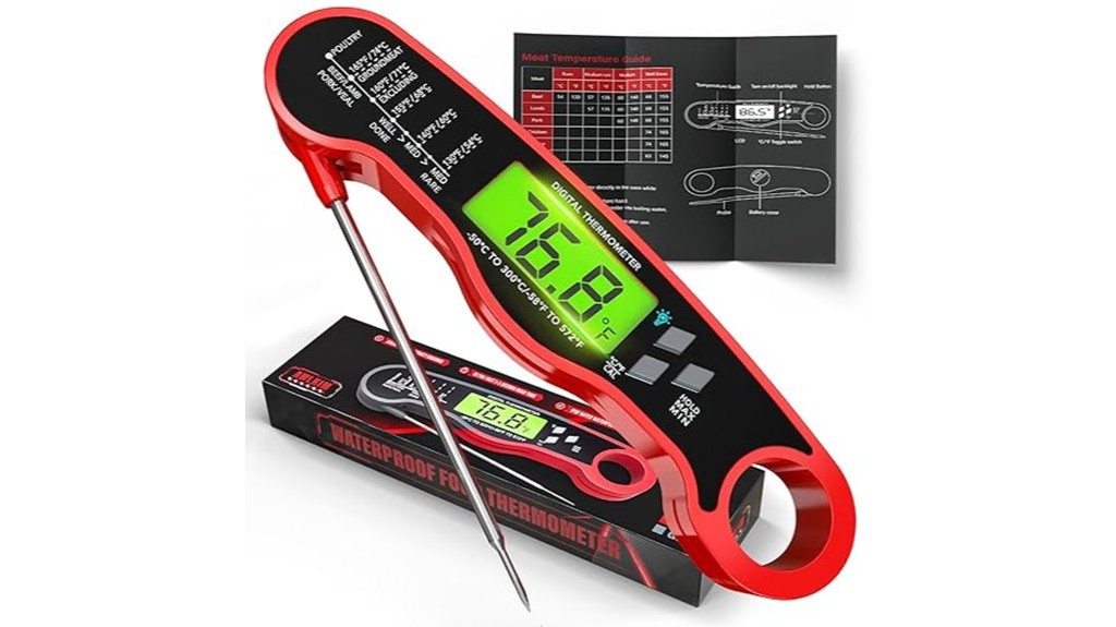 instant waterproof food thermometer in red