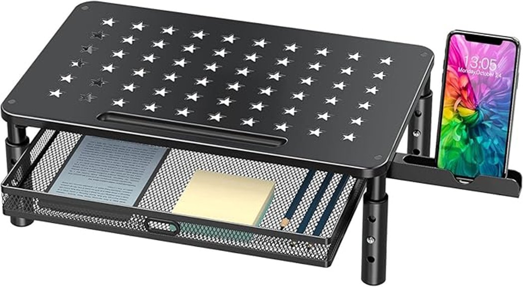 metal mesh drawer monitor riser
