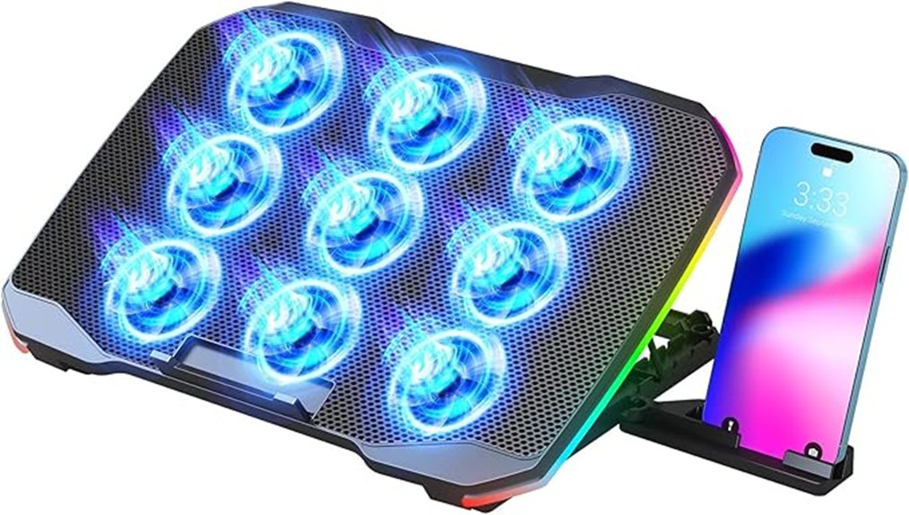 quiet adjustable 9 fan laptop cooler