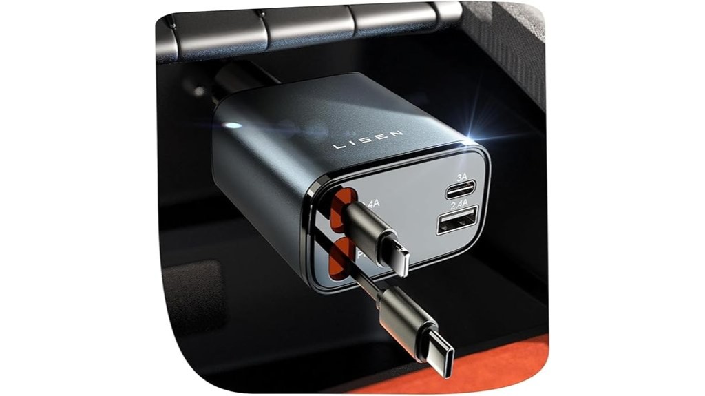 retractable 69w usb c car charger