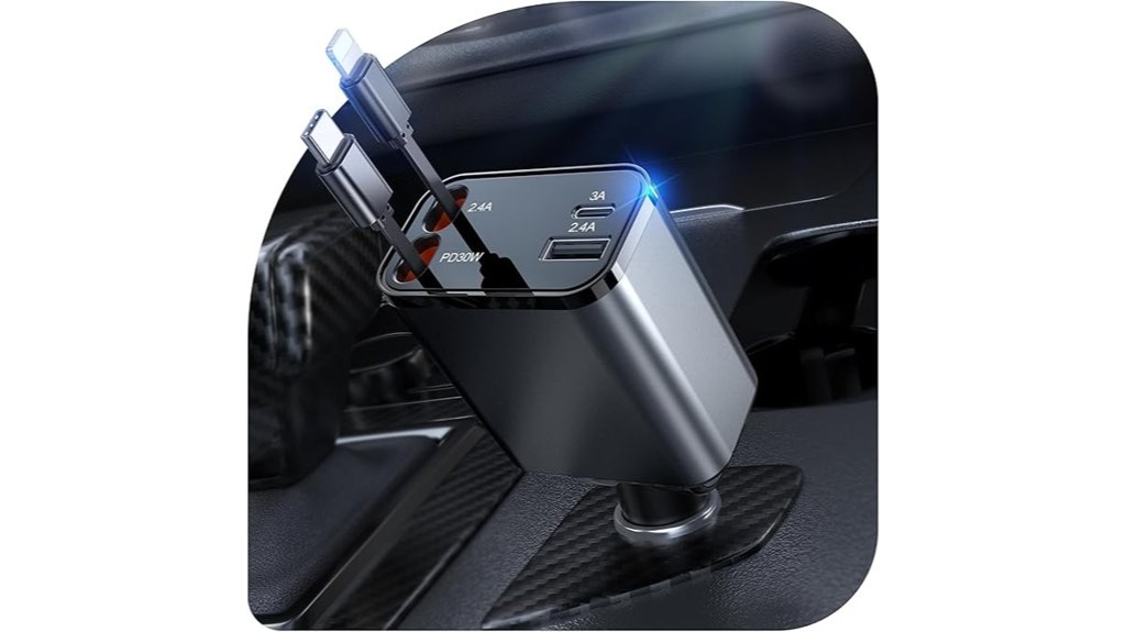 retractable fast multi device car charger