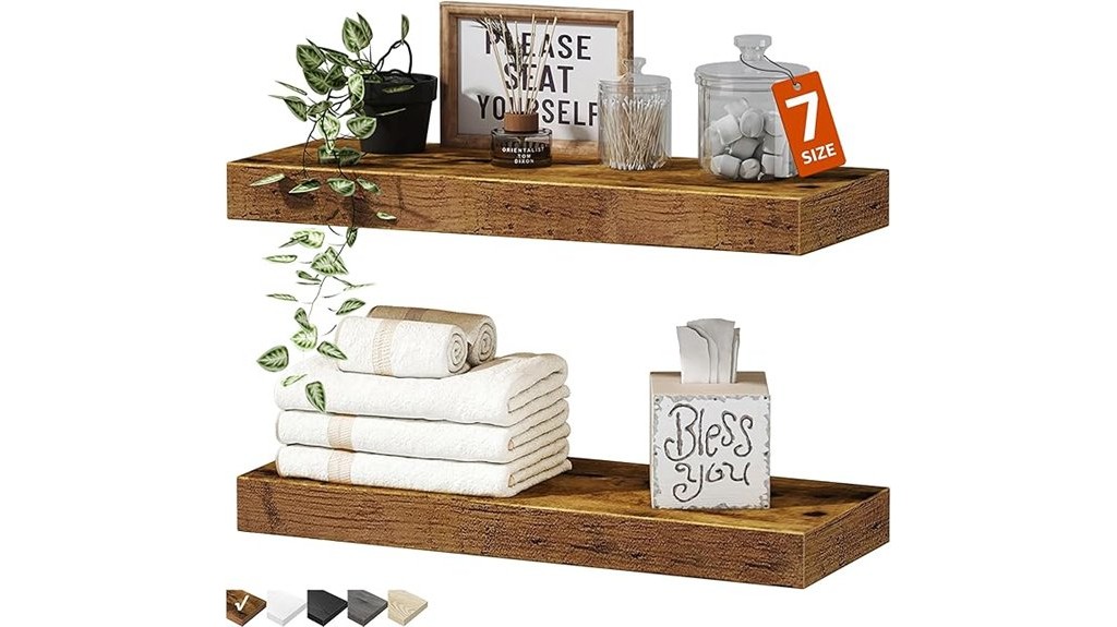 rustic brown bathroom wall shelves