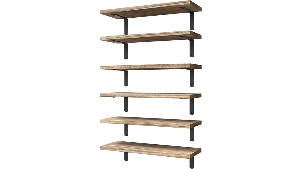 rustic brown floating wood shelves