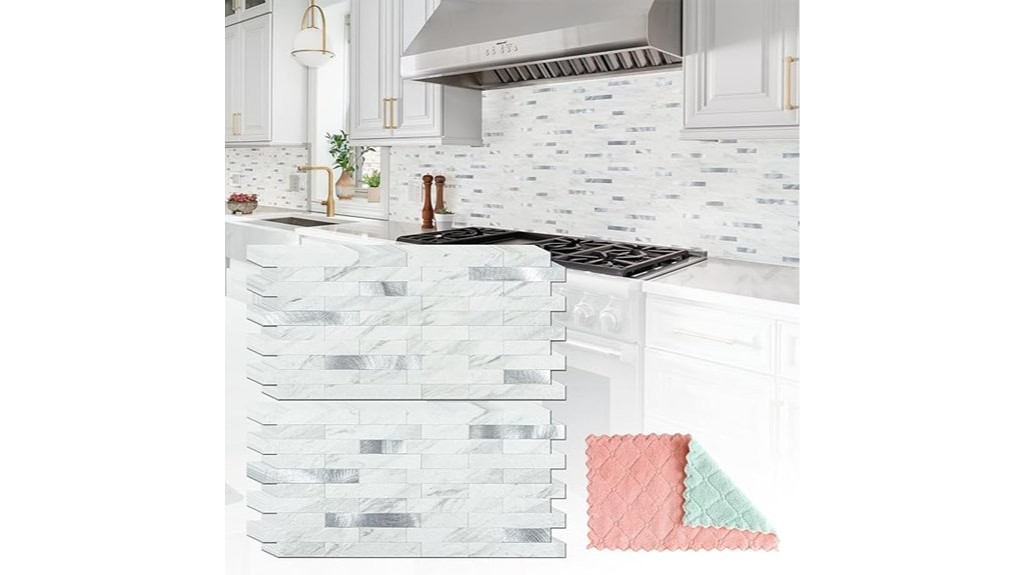 white marble silver backsplash sheets