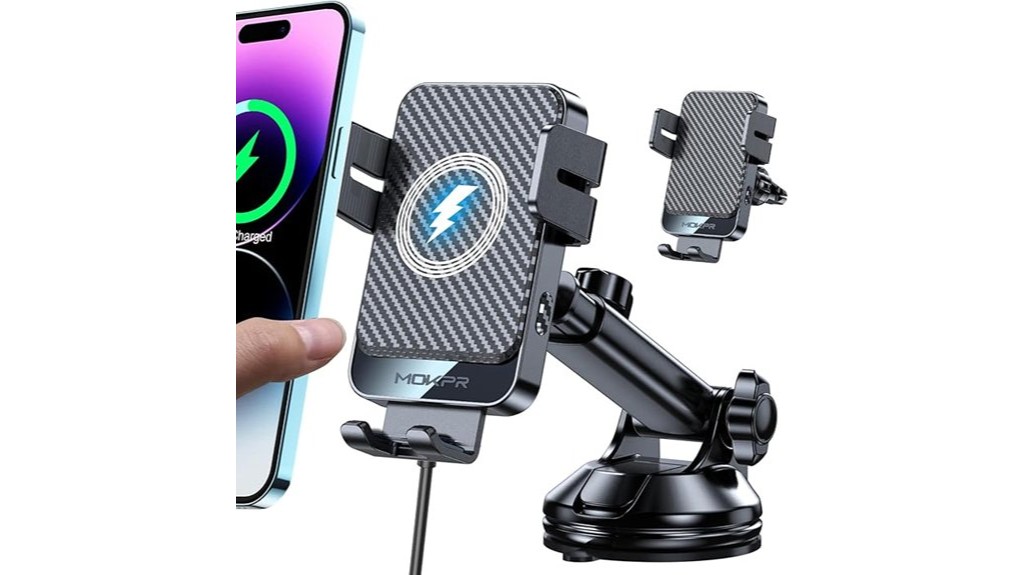 wireless fast charging auto clamping car mount