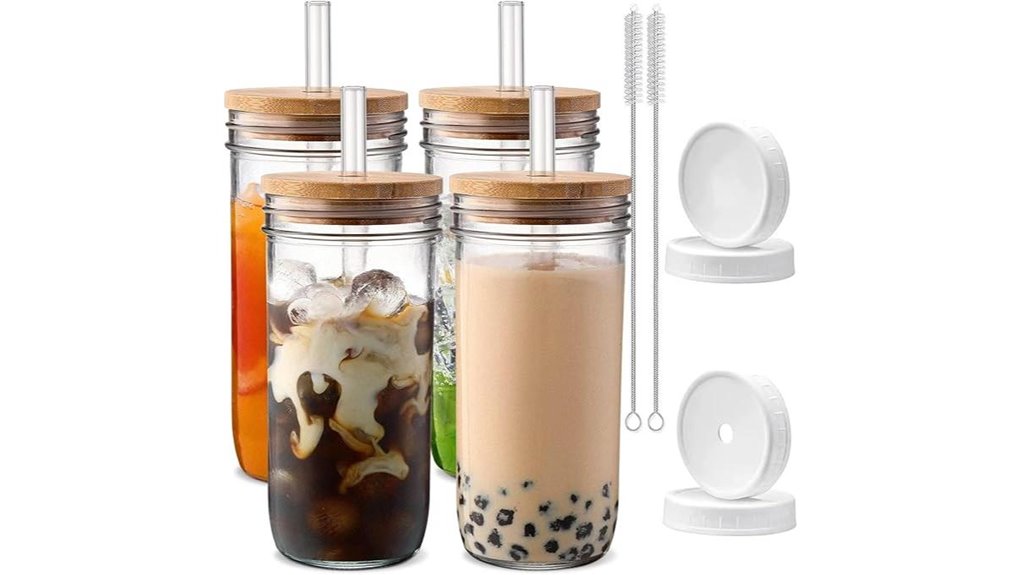 24oz glass cups lidstraws