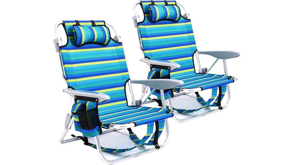 2 pack foldable beachchairs towel bar