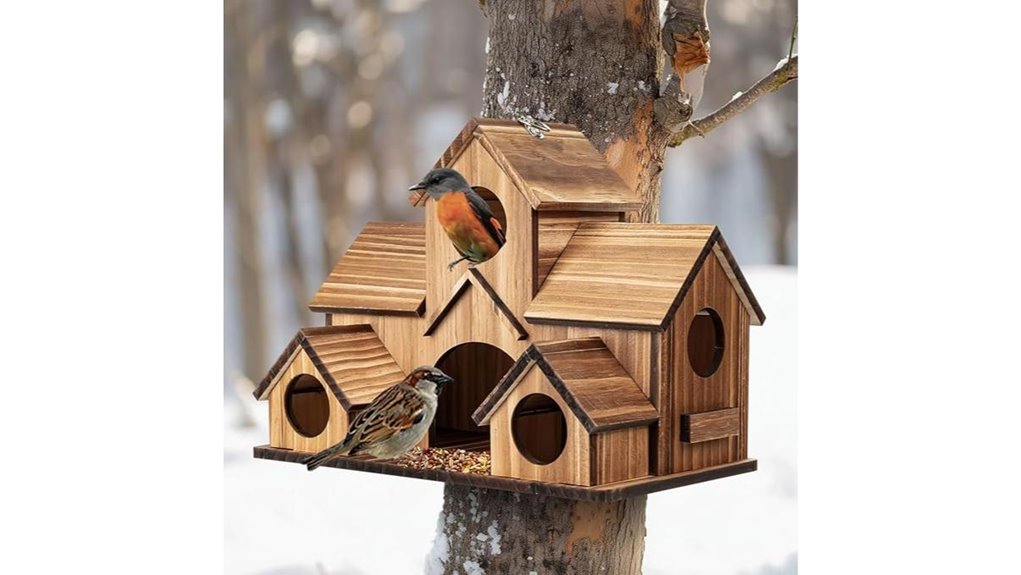 4 pack 5 hole wooden birdhouses