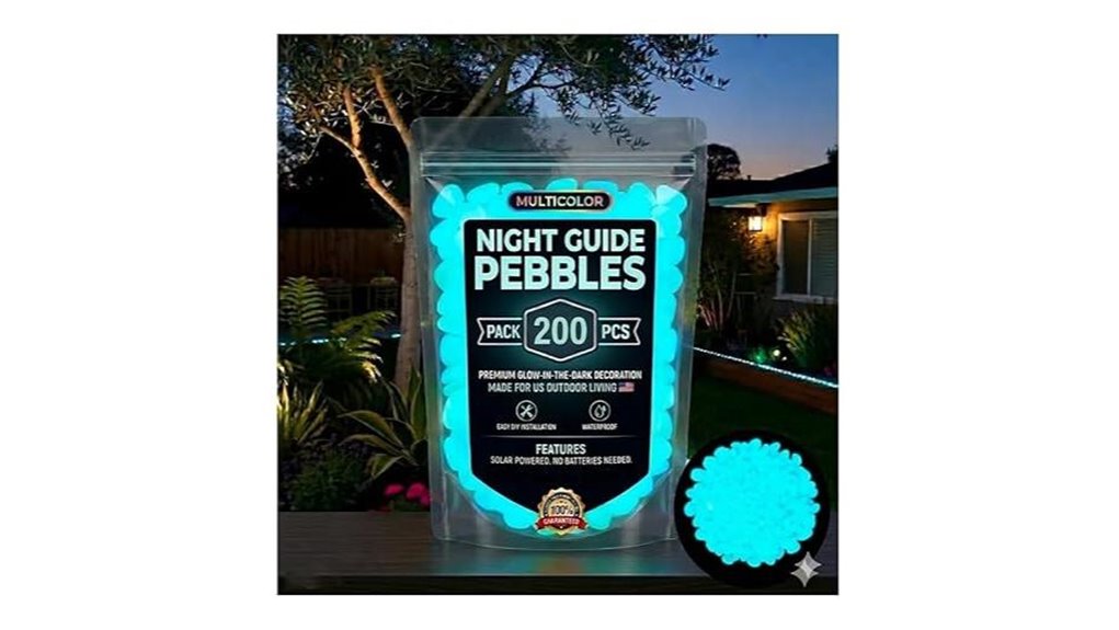 blue glow in dark garden stones