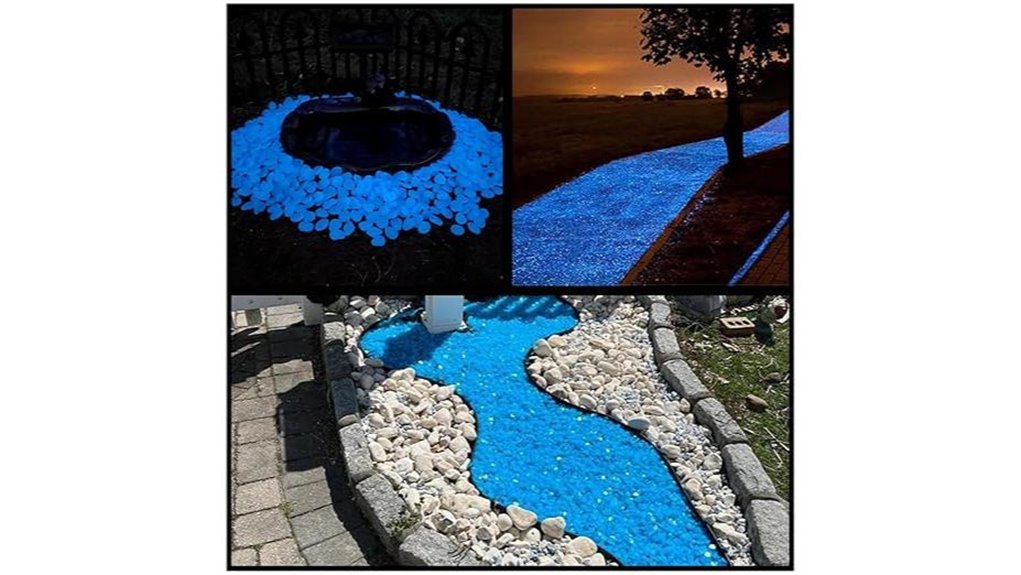 blue glowing garden rocks
