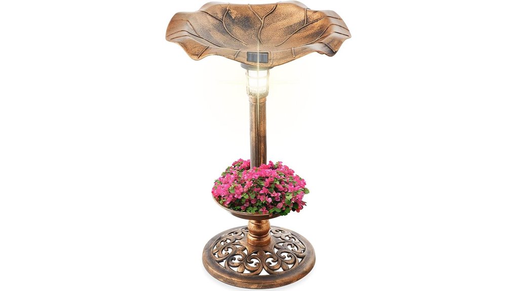 bronze solar birdbath planter