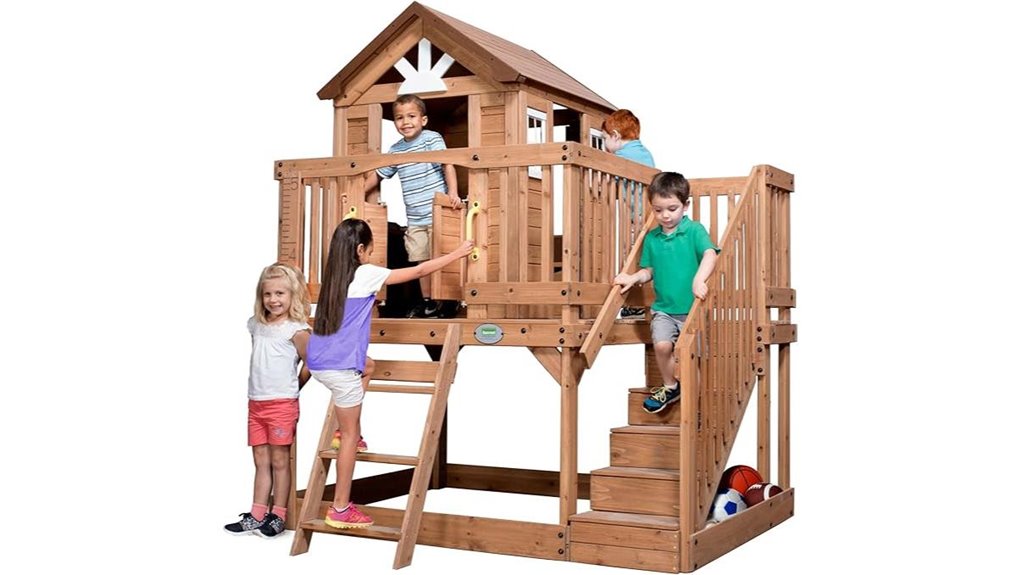 cedar playhouse with kitchen