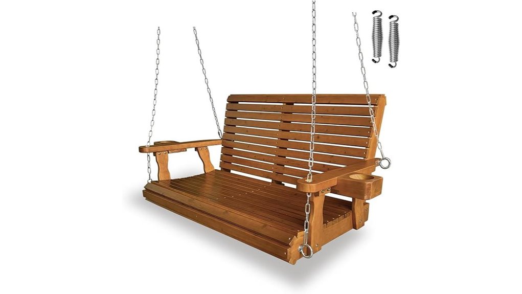 cedar swing featuring cupholders