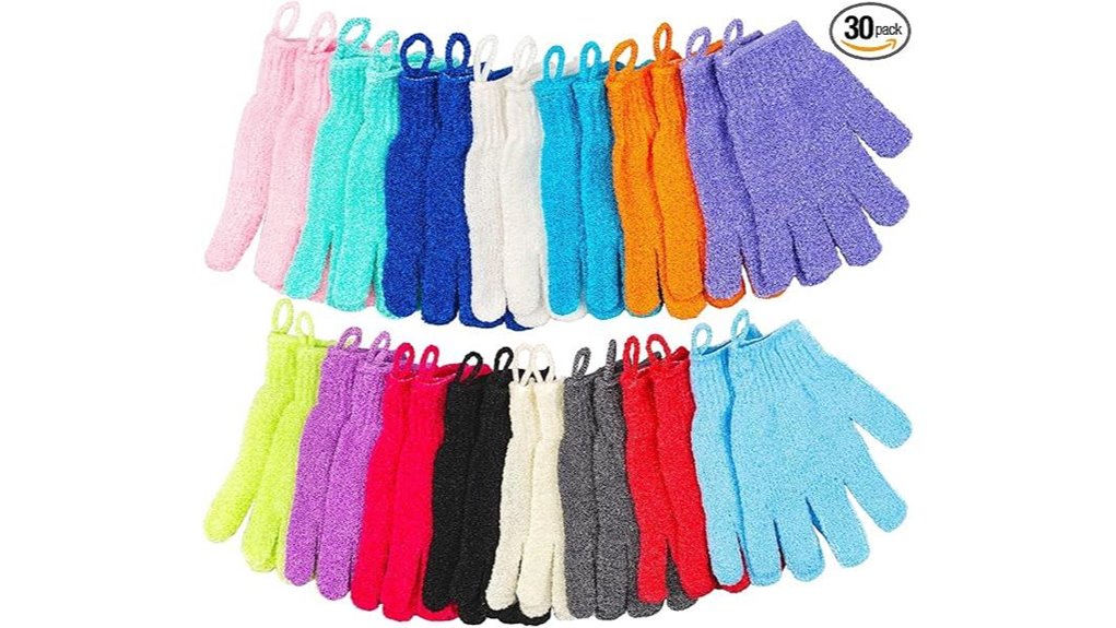 colorful exfoliating glove set