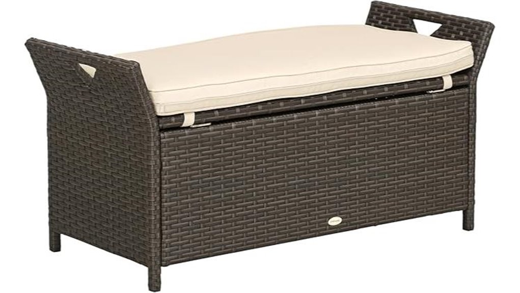 cream wicker 29 gallon bench