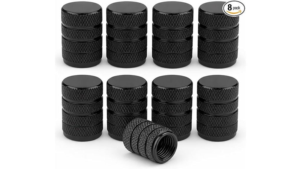 eight black aluminum caps